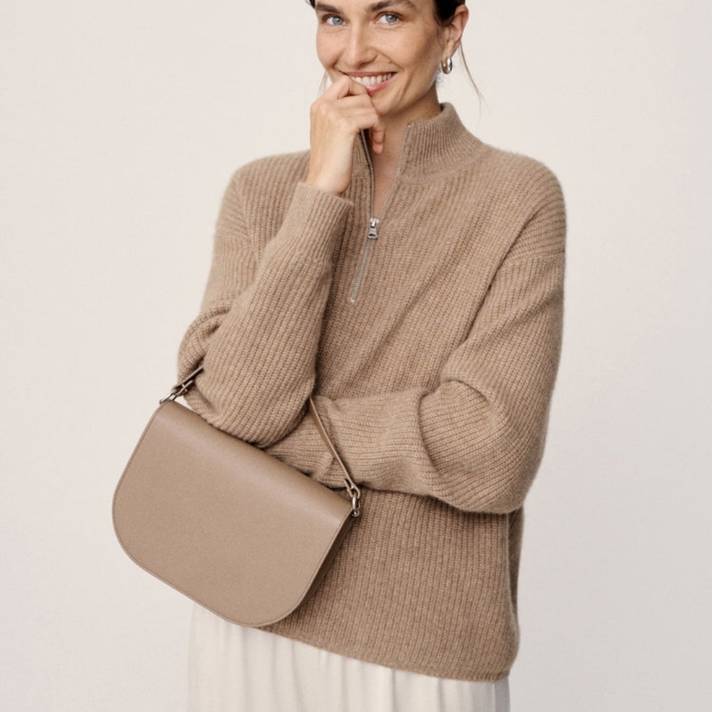 Jenni Kayne Boxy Half Zip Cashmere Sweater XS Undyed Stone $495 - Picture 4 of 9